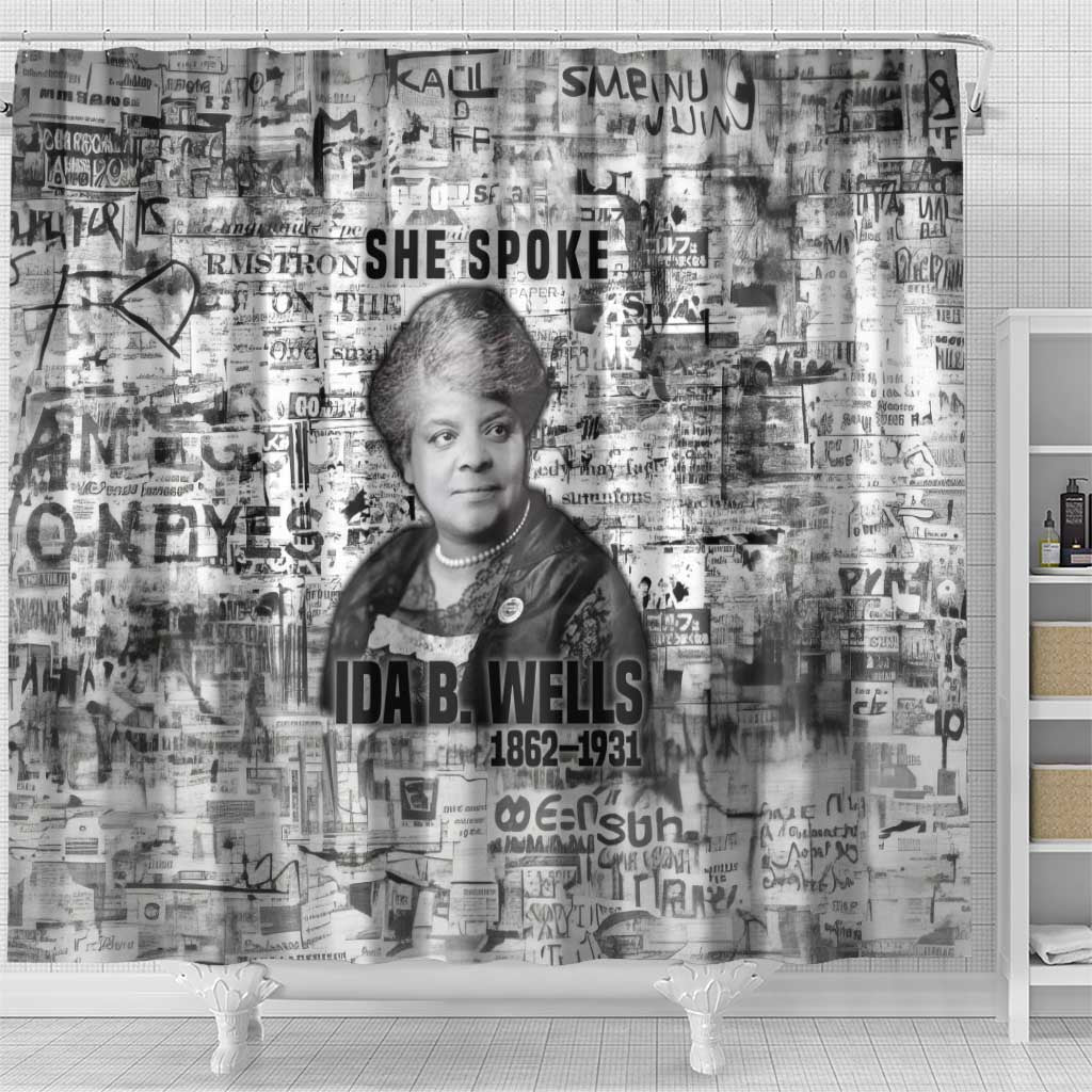 Ida B. Wells Shower Curtain with Newspaper Collage Design Powerful Portrait Civil Rights and Free Press Tribute - African Pride