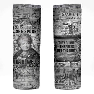 Ida B. Wells Skinny Tumbler with Newspaper Collage Design Powerful Portrait Civil Rights and Free Press Tribute - African Pride