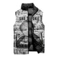 Ida B. Wells Sleeveless Puffer Jacket with Newspaper Collage Design Powerful Portrait Civil Rights and Free Press Tribute - African Pride