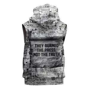 Ida B. Wells Sleeveless Zip Hoodie with Newspaper Collage Design Powerful Portrait Civil Rights and Free Press Tribute - African Pride