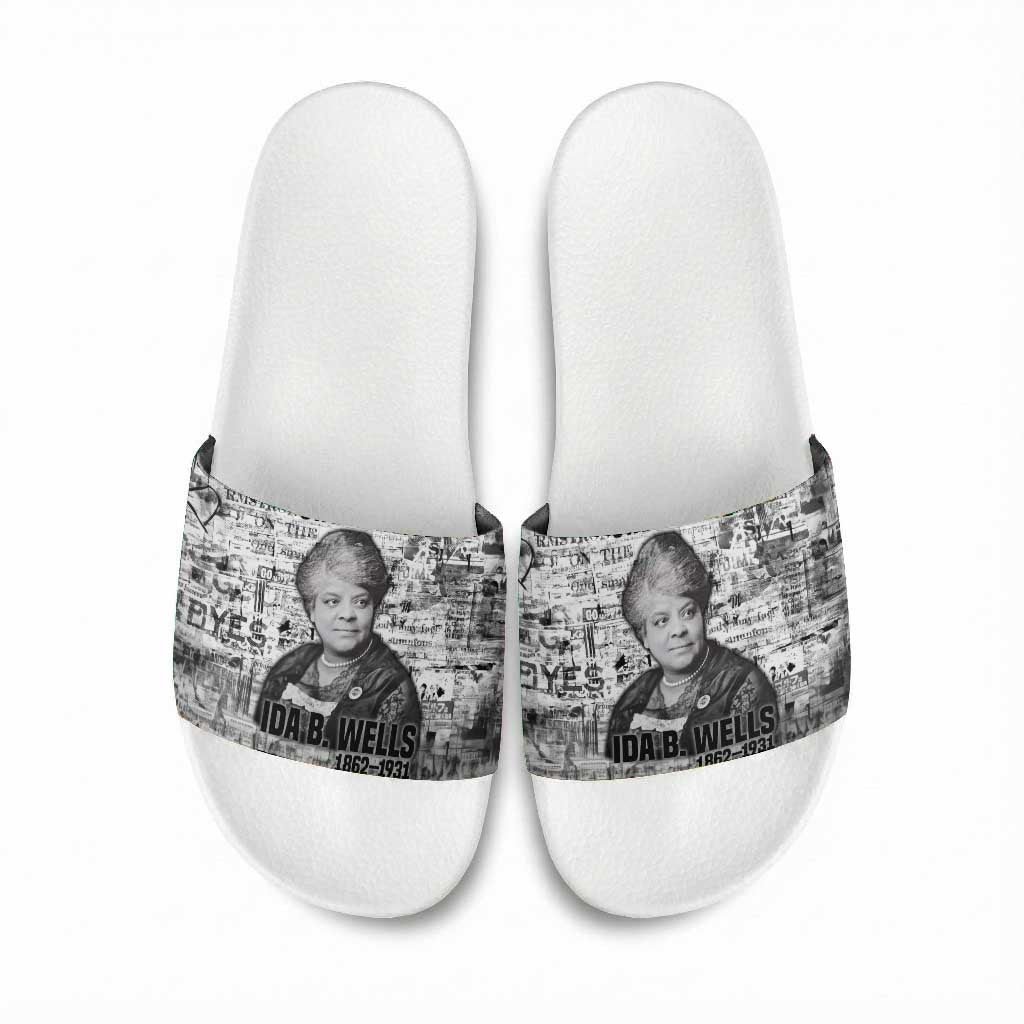 Ida B. Wells Slide Sandals with Newspaper Collage Design Powerful Portrait Civil Rights and Free Press Tribute - African Pride