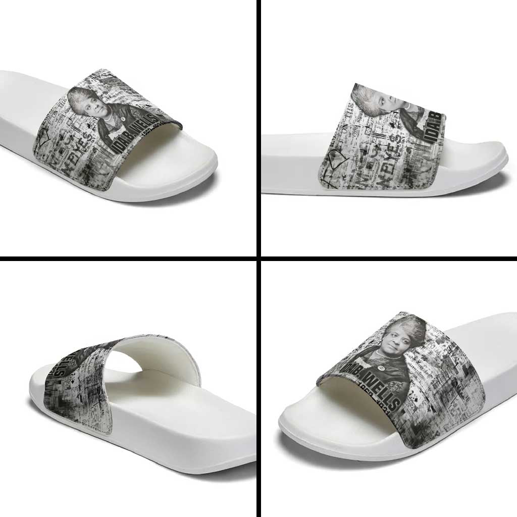Ida B. Wells Slide Sandals with Newspaper Collage Design Powerful Portrait Civil Rights and Free Press Tribute - African Pride