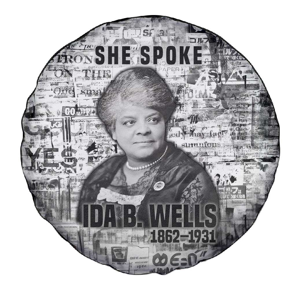 Ida B. Wells Spare Tire Cover with Newspaper Collage Design Powerful Portrait Civil Rights and Free Press Tribute - African Pride