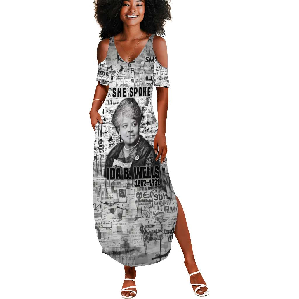 Ida B. Wells Summer Maxi Dress with Newspaper Collage Design Powerful Portrait Civil Rights and Free Press Tribute - African Pride