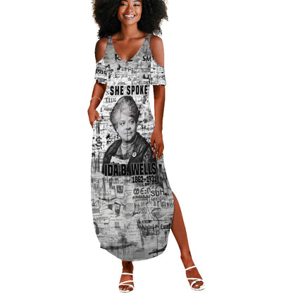 Ida B. Wells Summer Maxi Dress with Newspaper Collage Design Powerful Portrait Civil Rights and Free Press Tribute - African Pride