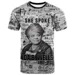 Ida B. Wells T shirt with Newspaper Collage Design Powerful Portrait Civil Rights and Free Press Tribute - African Pride