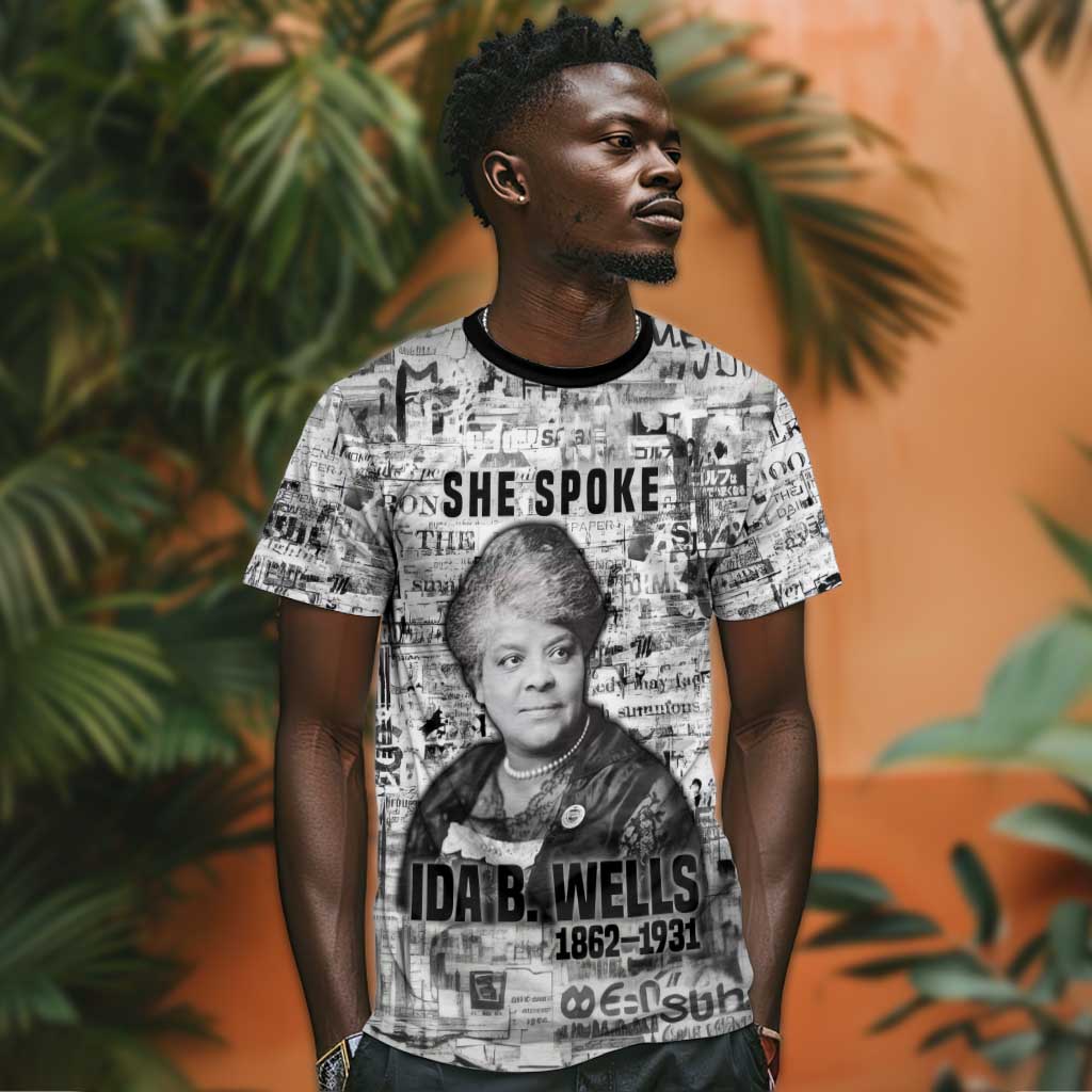 Ida B. Wells T shirt with Newspaper Collage Design Powerful Portrait Civil Rights and Free Press Tribute - African Pride