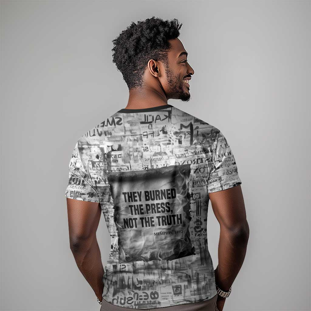 Ida B. Wells T shirt with Newspaper Collage Design Powerful Portrait Civil Rights and Free Press Tribute - African Pride
