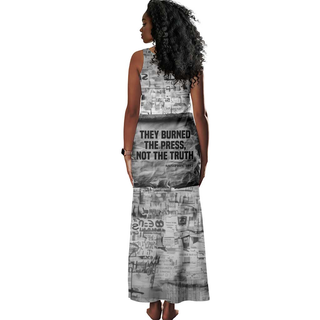 Ida B. Wells Tank Maxi Dress with Newspaper Collage Design Powerful Portrait Civil Rights and Free Press Tribute - African Pride