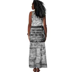 Ida B. Wells Tank Maxi Dress with Newspaper Collage Design Powerful Portrait Civil Rights and Free Press Tribute - African Pride