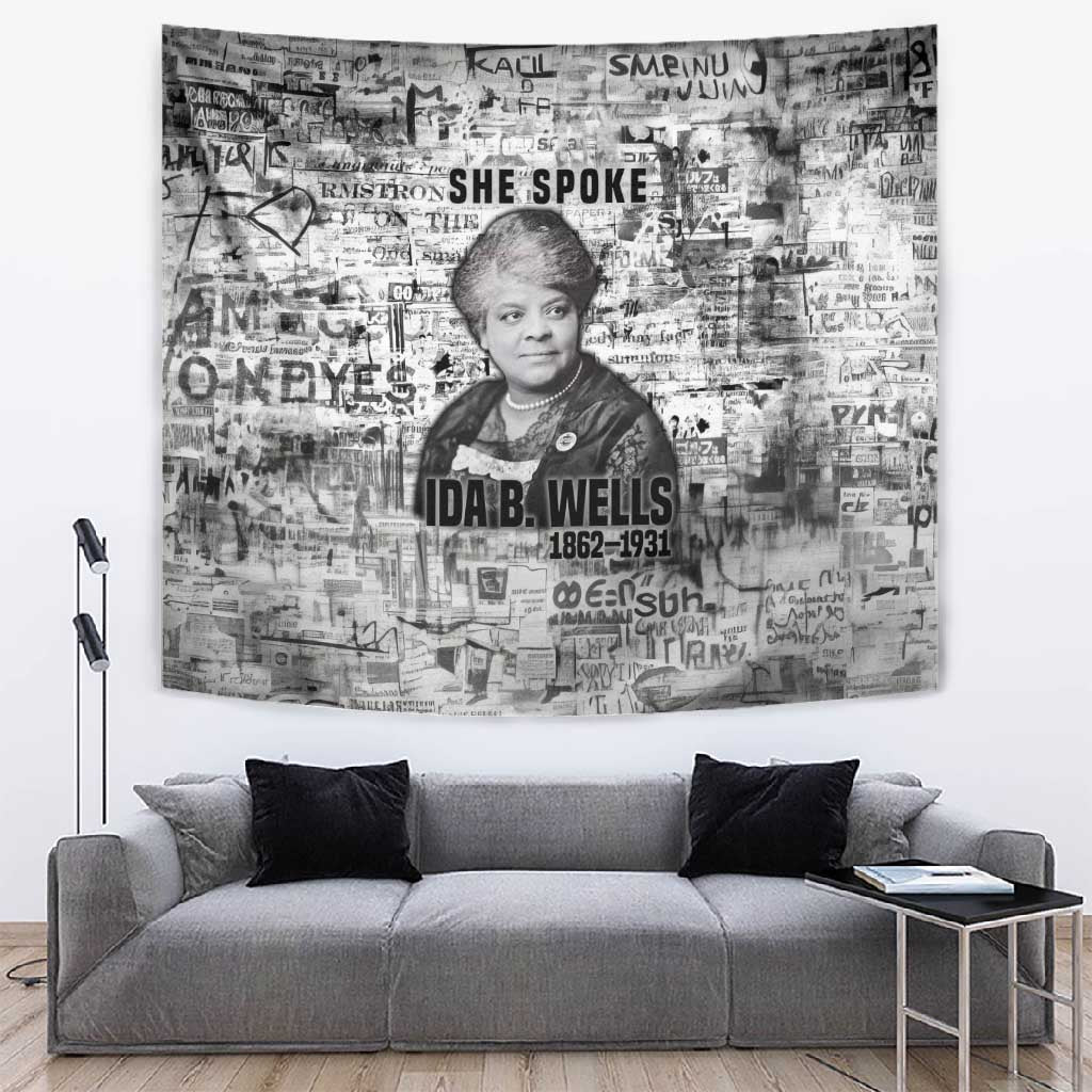 Ida B. Wells Tapestry with Newspaper Collage Design Powerful Portrait Civil Rights and Free Press Tribute - African Pride