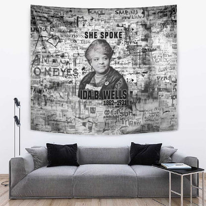 Ida B. Wells Tapestry with Newspaper Collage Design Powerful Portrait Civil Rights and Free Press Tribute - African Pride