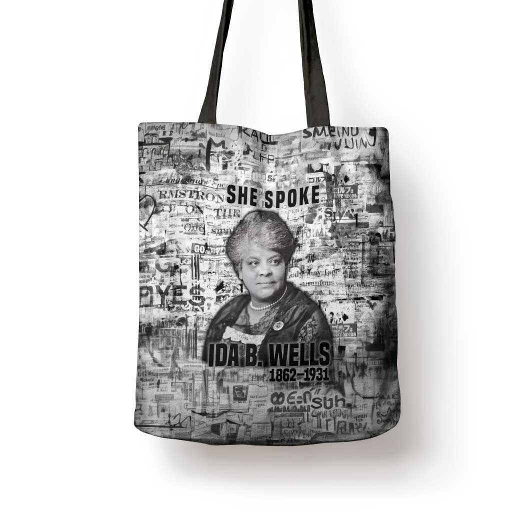 Ida B. Wells Tote Bag with Newspaper Collage Design Powerful Portrait Civil Rights and Free Press Tribute - African Pride