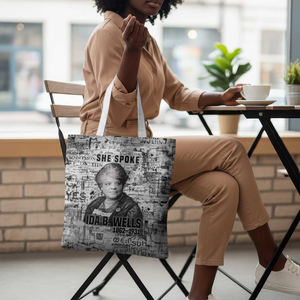 Ida B. Wells Tote Bag with Newspaper Collage Design Powerful Portrait Civil Rights and Free Press Tribute - African Pride