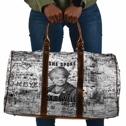 Ida B. Wells Travel Bag with Newspaper Collage Design Powerful Portrait Civil Rights and Free Press Tribute - African Pride