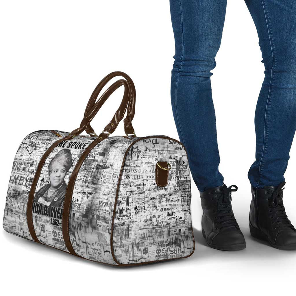Ida B. Wells Travel Bag with Newspaper Collage Design Powerful Portrait Civil Rights and Free Press Tribute - African Pride