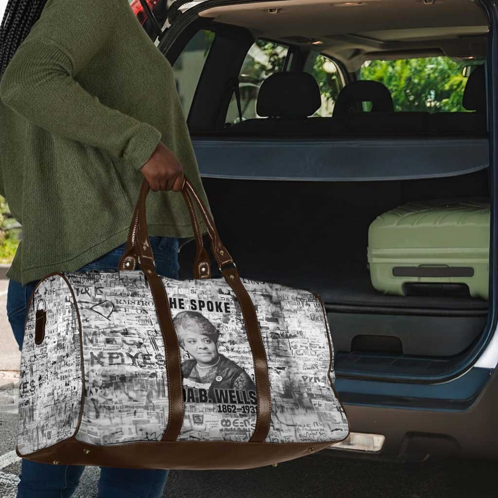 Ida B. Wells Travel Bag with Newspaper Collage Design Powerful Portrait Civil Rights and Free Press Tribute - African Pride
