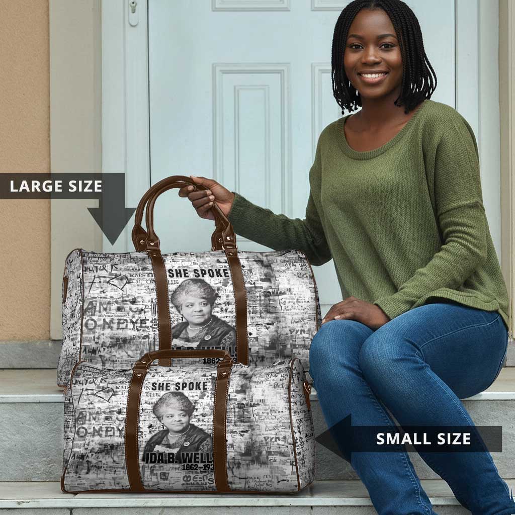 Ida B. Wells Travel Bag with Newspaper Collage Design Powerful Portrait Civil Rights and Free Press Tribute - African Pride