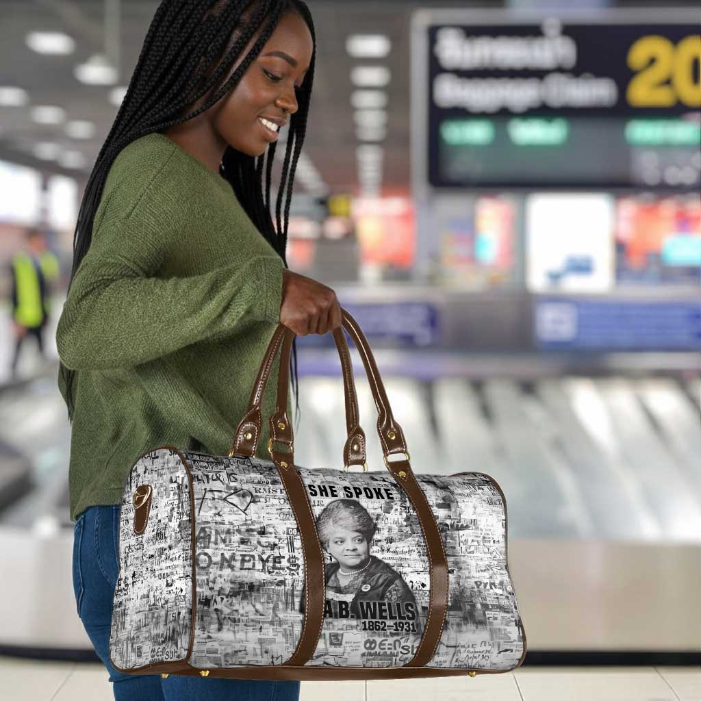 Ida B. Wells Travel Bag with Newspaper Collage Design Powerful Portrait Civil Rights and Free Press Tribute - African Pride