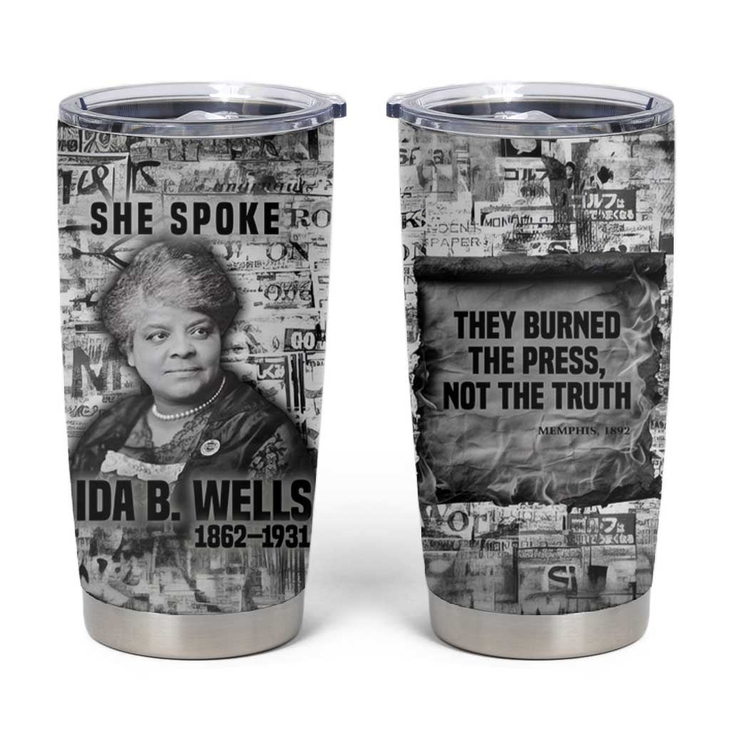 Ida B. Wells Tumbler Cup with Newspaper Collage Design Powerful Portrait Civil Rights and Free Press Tribute - African Pride