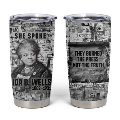 Ida B. Wells Tumbler Cup with Newspaper Collage Design Powerful Portrait Civil Rights and Free Press Tribute - African Pride