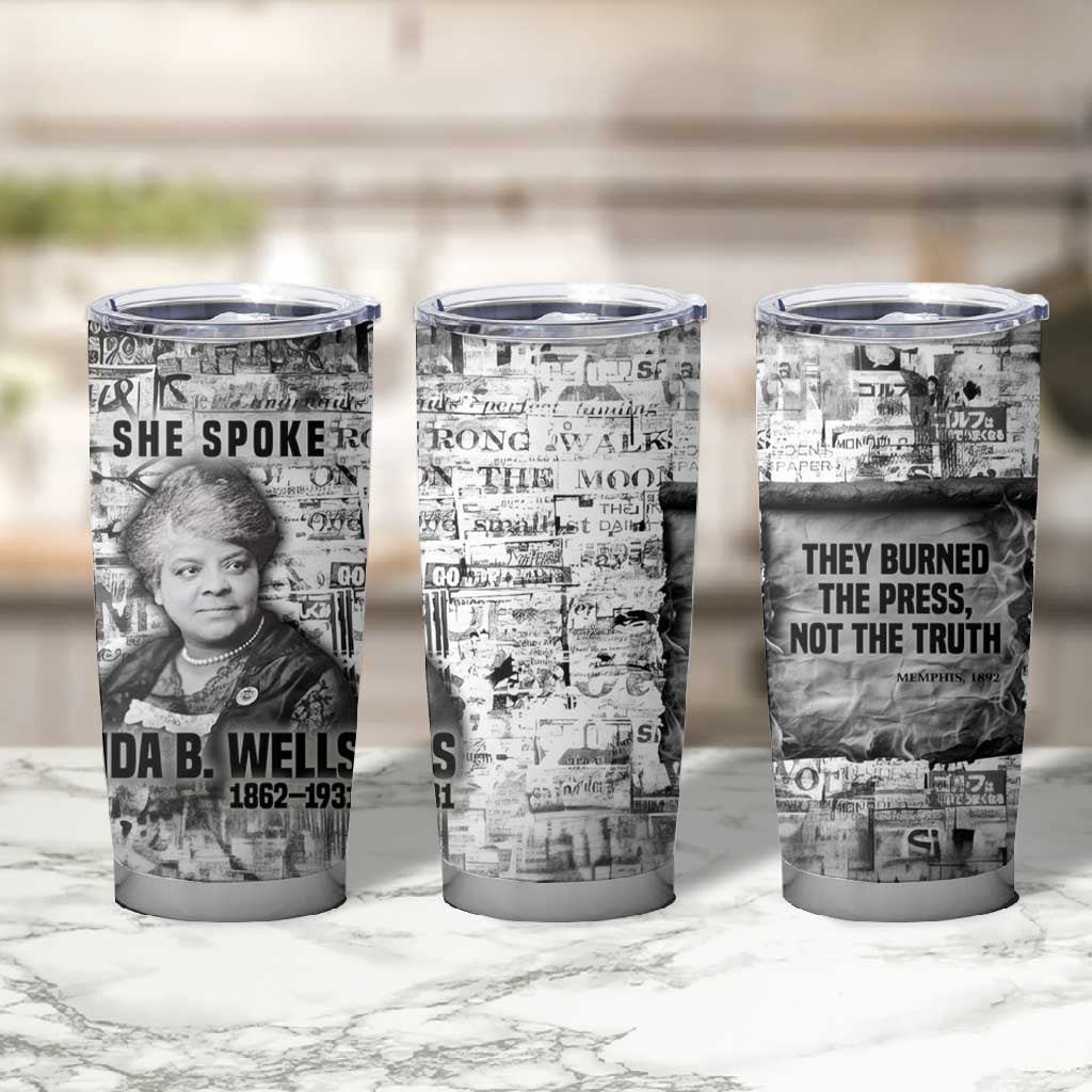 Ida B. Wells Tumbler Cup with Newspaper Collage Design Powerful Portrait Civil Rights and Free Press Tribute - African Pride