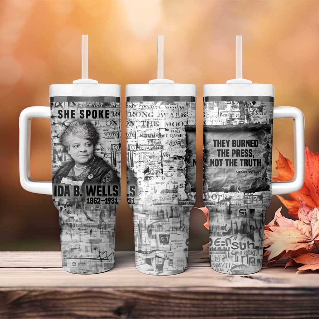Ida B. Wells Tumbler With Handle with Newspaper Collage Design Powerful Portrait Civil Rights and Free Press Tribute - African Pride