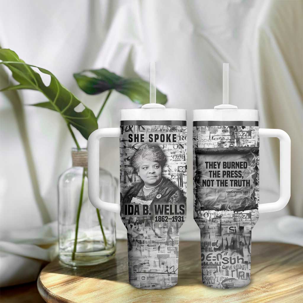 Ida B. Wells Tumbler With Handle with Newspaper Collage Design Powerful Portrait Civil Rights and Free Press Tribute - African Pride