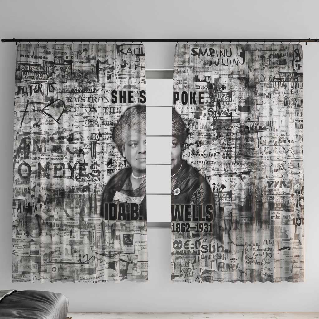 Ida B. Wells Window Curtain with Newspaper Collage Design Powerful Portrait Civil Rights and Free Press Tribute - African Pride