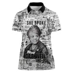 Ida B. Wells Women Polo Shirt with Newspaper Collage Design Powerful Portrait Civil Rights and Free Press Tribute - African Pride