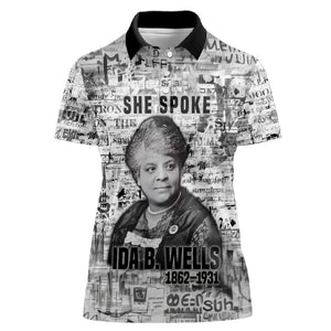 Ida B. Wells Women Polo Shirt with Newspaper Collage Design Powerful Portrait Civil Rights and Free Press Tribute - African Pride