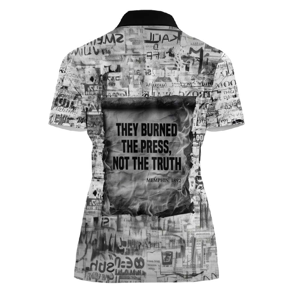 Ida B. Wells Women Polo Shirt with Newspaper Collage Design Powerful Portrait Civil Rights and Free Press Tribute - African Pride