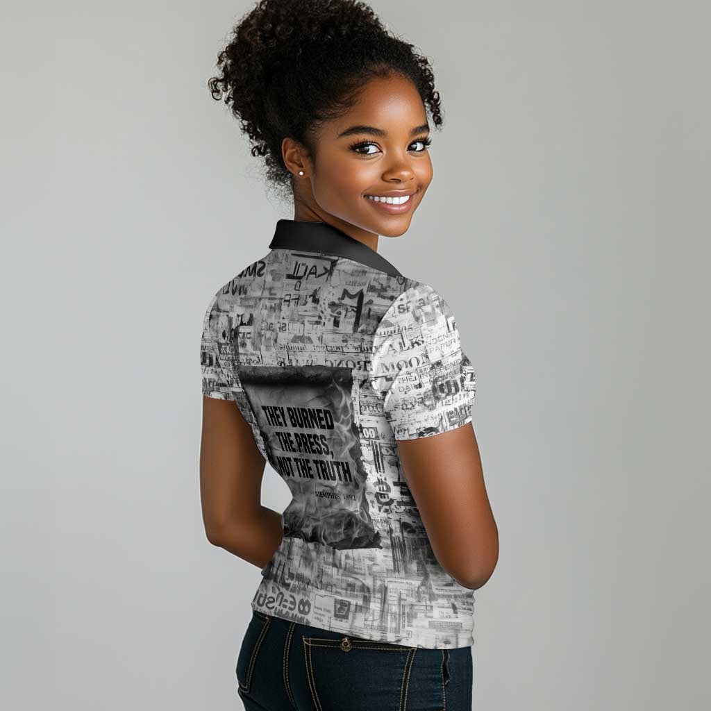 Ida B. Wells Women Polo Shirt with Newspaper Collage Design Powerful Portrait Civil Rights and Free Press Tribute - African Pride