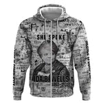 Ida B. Wells Zip Hoodie with Newspaper Collage Design Powerful Portrait Civil Rights and Free Press Tribute - African Pride