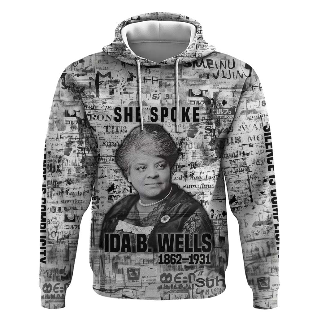 Ida B. Wells Zip Hoodie with Newspaper Collage Design Powerful Portrait Civil Rights and Free Press Tribute - African Pride