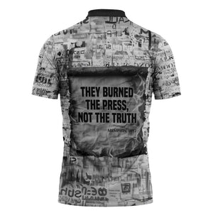 Ida B. Wells Zipper Polo Shirt with Newspaper Collage Design Powerful Portrait Civil Rights and Free Press Tribute - African Pride