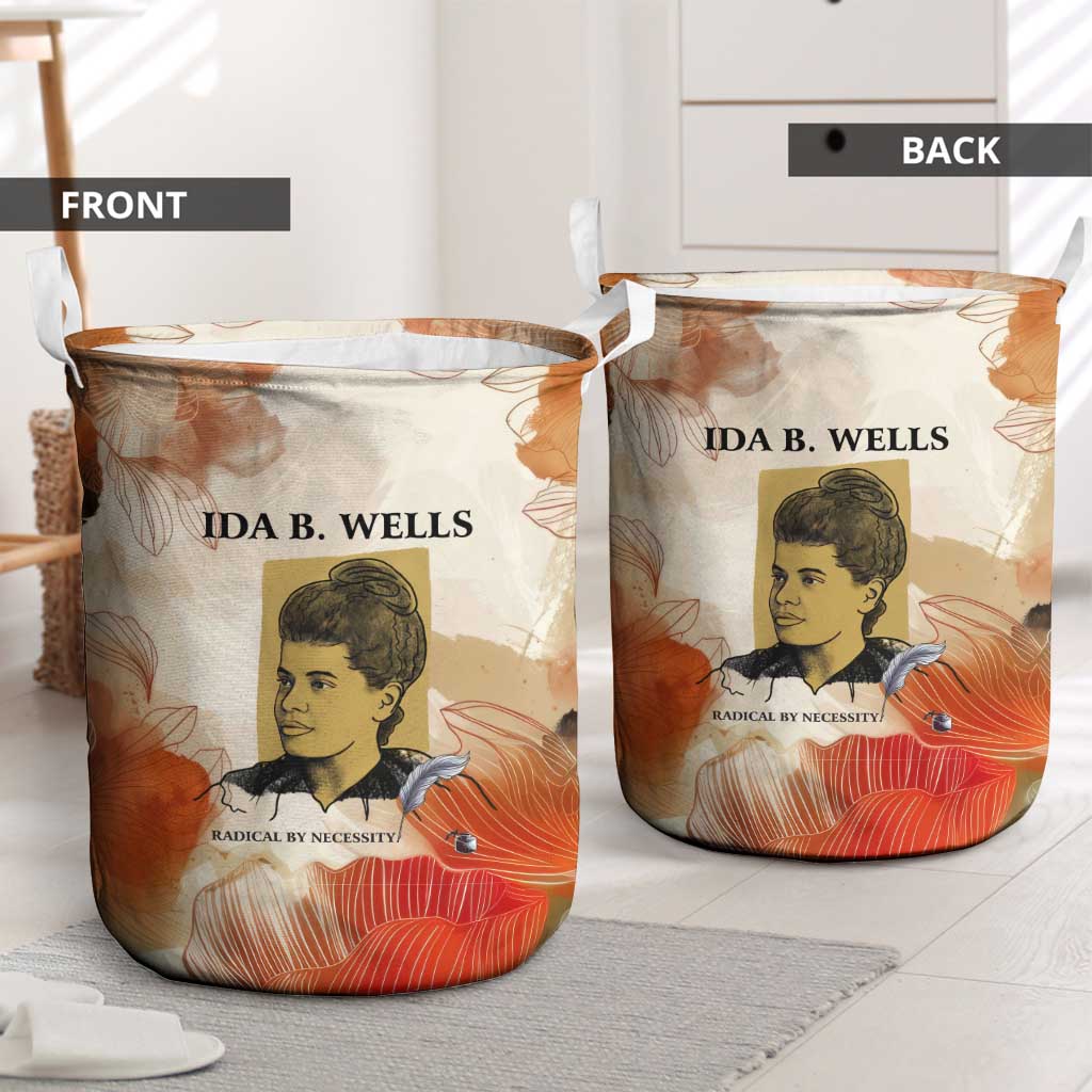 Ida B. Wells Laundry Basket with Floral Pen Design Illustrated Portrait Civil Rights and Journalism Tribute - African Pride