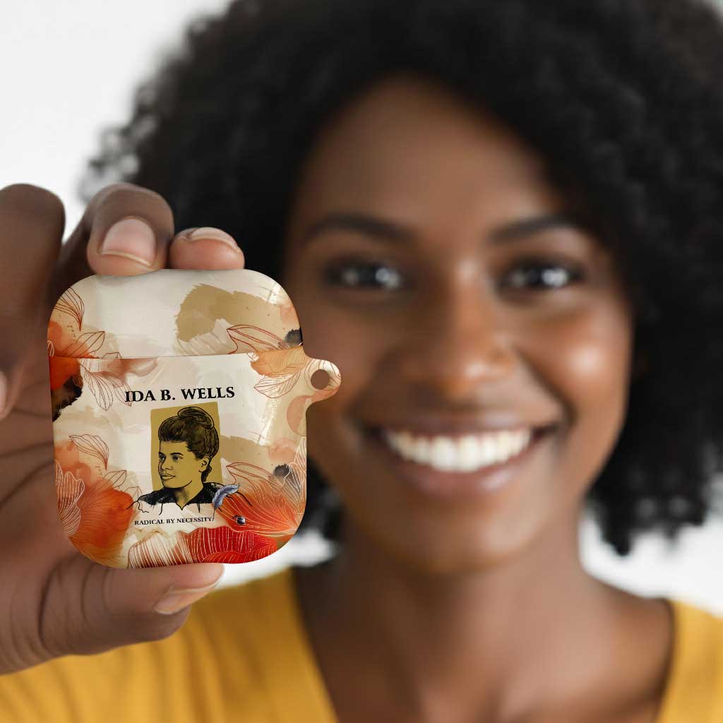 Ida B. Wells AirPods Case with Floral Pen Design Illustrated Portrait Civil Rights and Journalism Tribute - African Pride