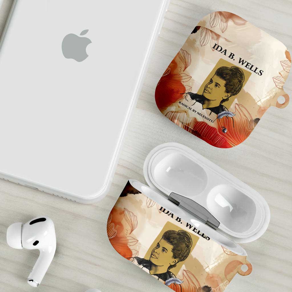 Ida B. Wells AirPods Case with Floral Pen Design Illustrated Portrait Civil Rights and Journalism Tribute - African Pride