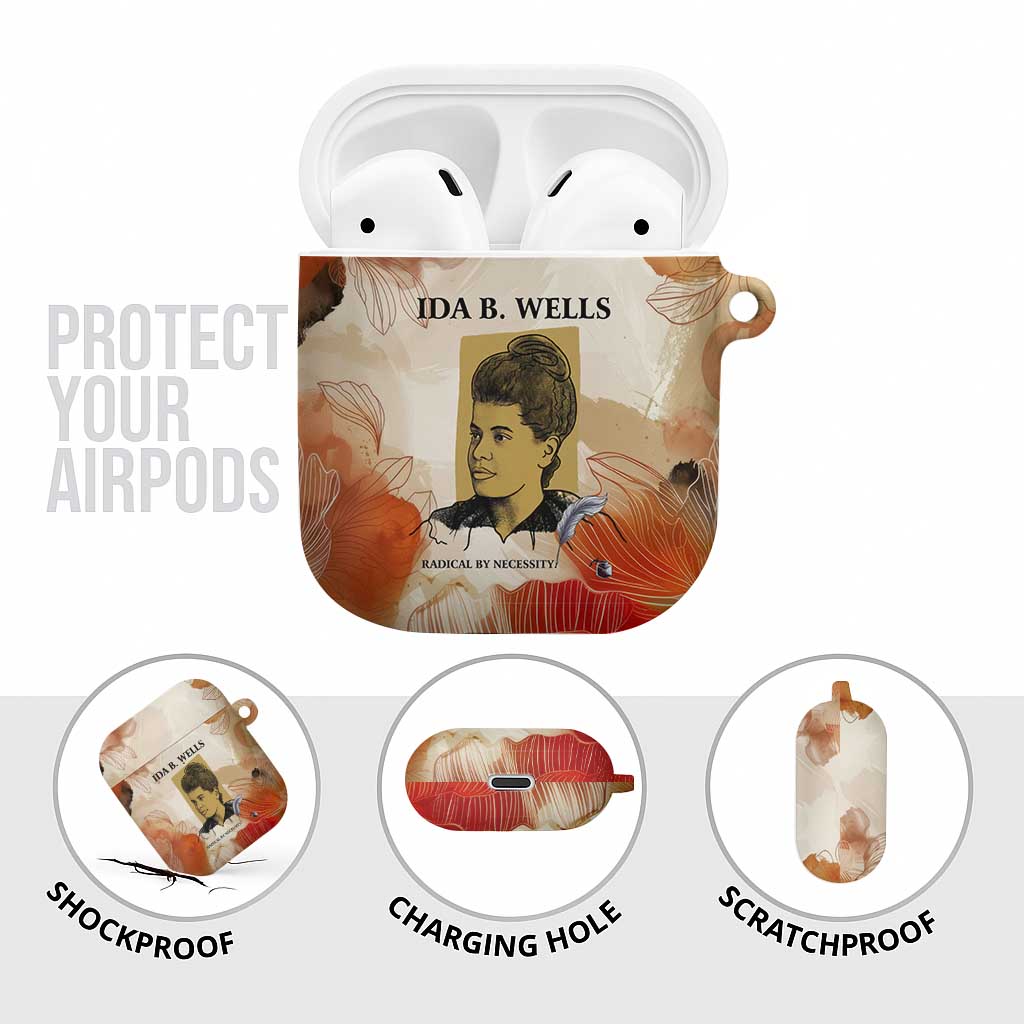 Ida B. Wells AirPods Case with Floral Pen Design Illustrated Portrait Civil Rights and Journalism Tribute - African Pride