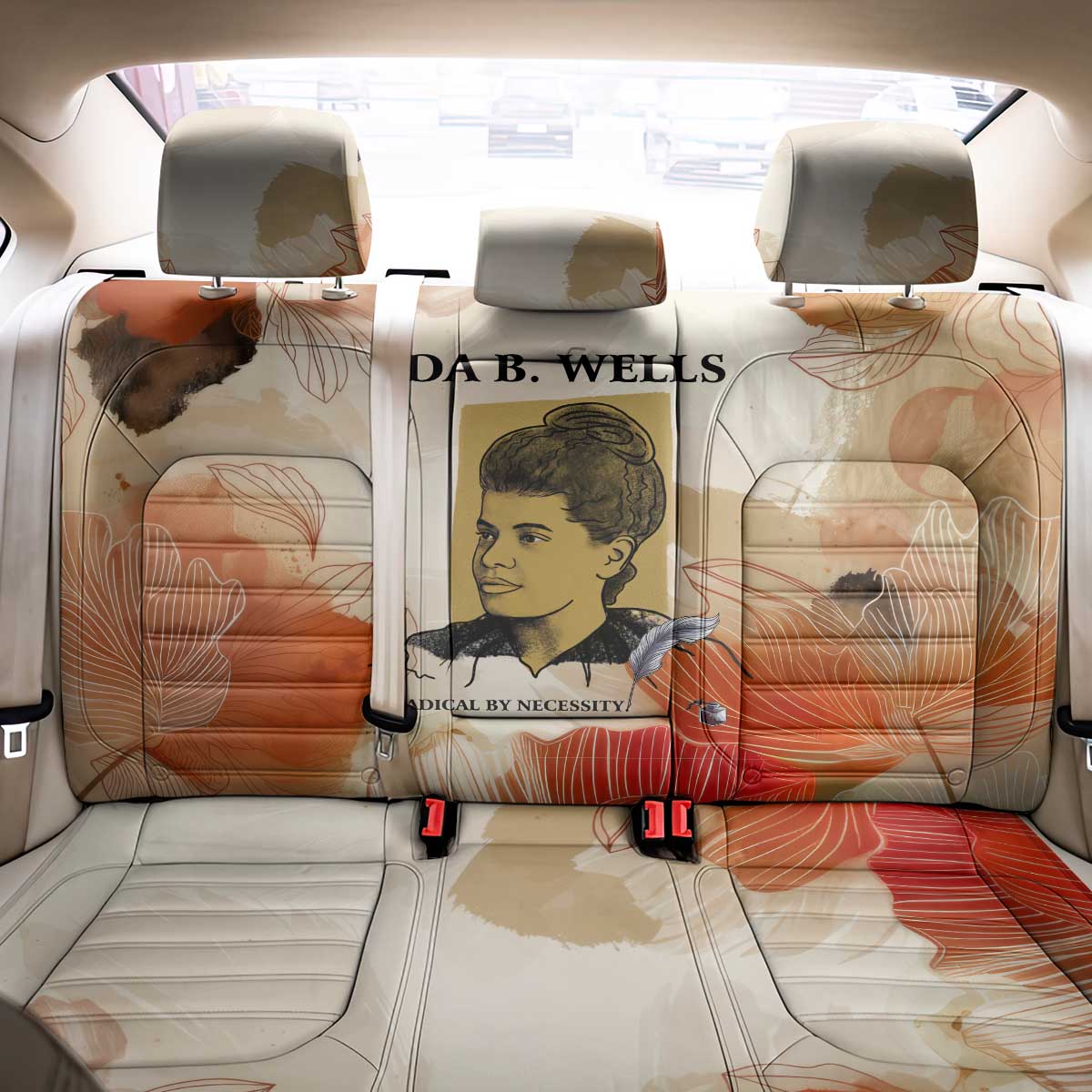 Ida B. Wells Back Car Seat Cover with Floral Pen Design Illustrated Portrait Civil Rights and Journalism Tribute - African Pride