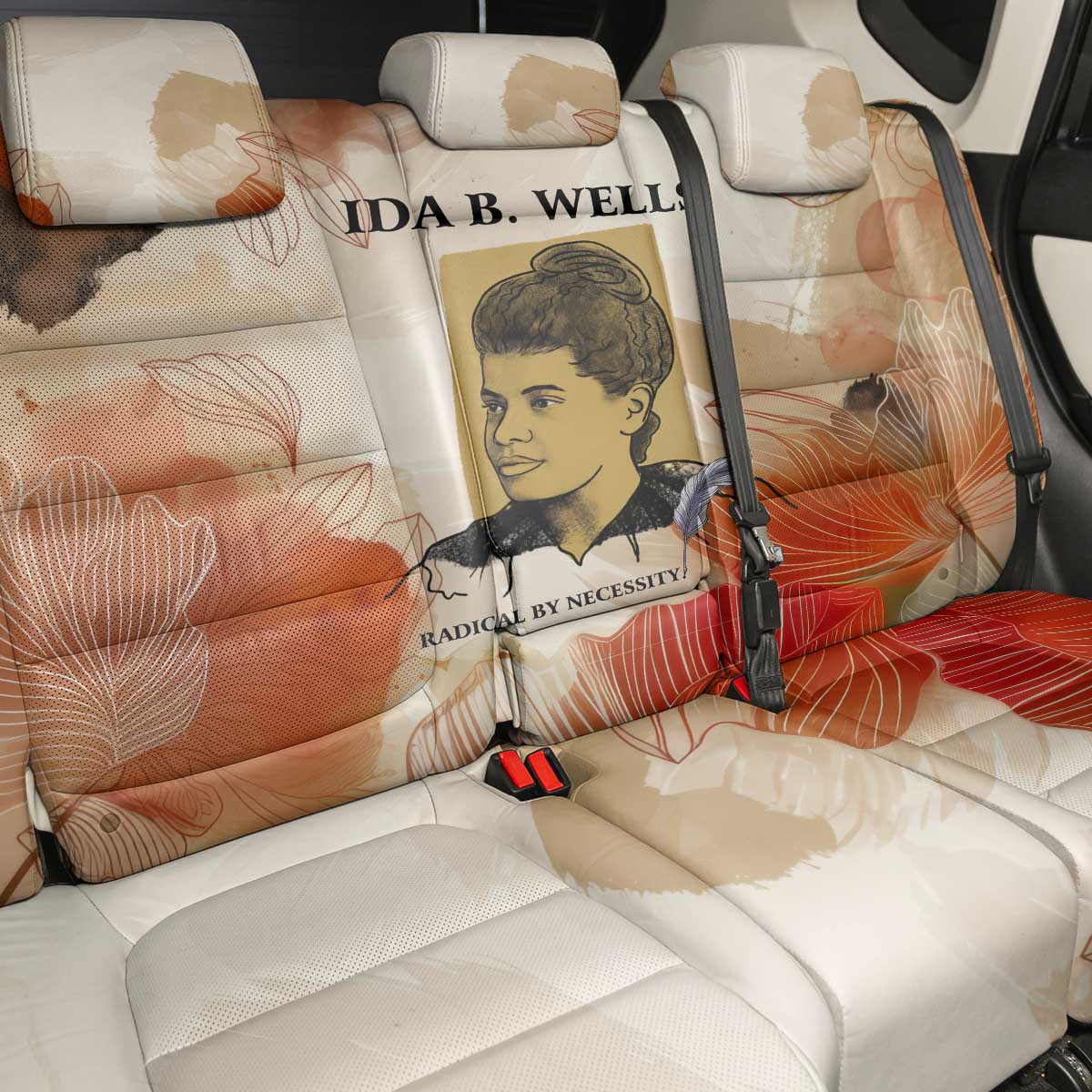 Ida B. Wells Back Car Seat Cover with Floral Pen Design Illustrated Portrait Civil Rights and Journalism Tribute - African Pride