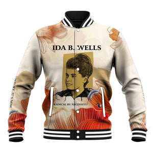 Ida B. Wells Baseball Jacket with Floral Pen Design Illustrated Portrait Civil Rights and Journalism Tribute - African Pride