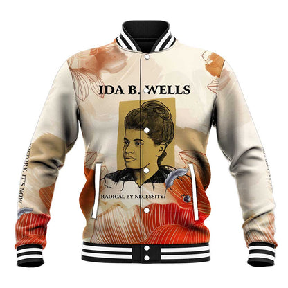 Ida B. Wells Baseball Jacket with Floral Pen Design Illustrated Portrait Civil Rights and Journalism Tribute - African Pride