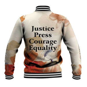 Ida B. Wells Baseball Jacket with Floral Pen Design Illustrated Portrait Civil Rights and Journalism Tribute - African Pride