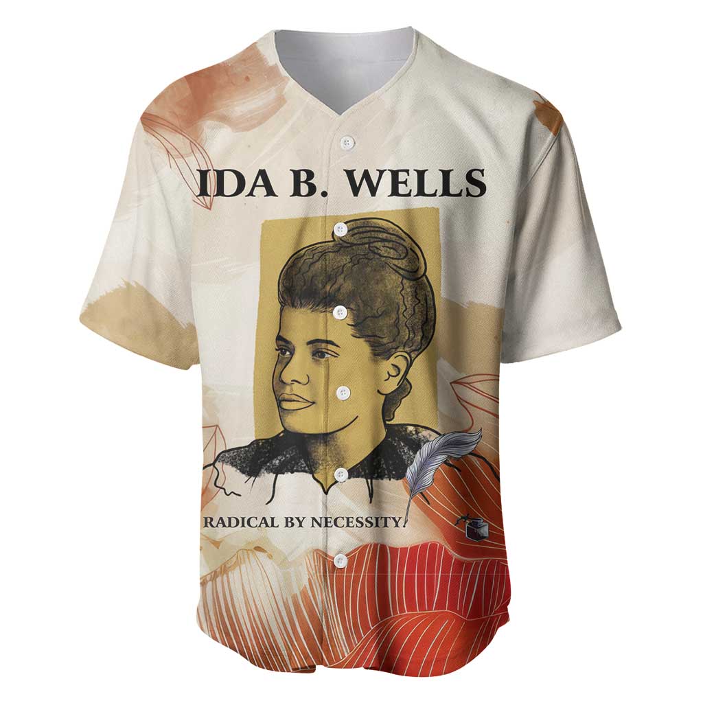 Ida B. Wells Baseball Jersey with Floral Pen Design Illustrated Portrait Civil Rights and Journalism Tribute - African Pride