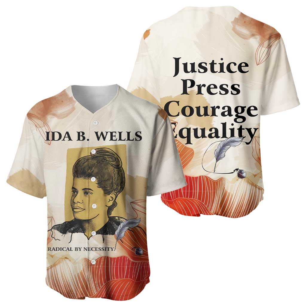 Ida B. Wells Baseball Jersey with Floral Pen Design Illustrated Portrait Civil Rights and Journalism Tribute - African Pride