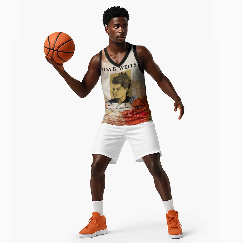 Ida B. Wells Basketball Jersey with Floral Pen Design Illustrated Portrait Civil Rights and Journalism Tribute - African Pride