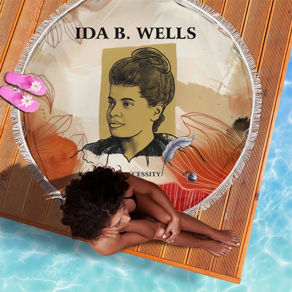 Ida B. Wells Beach Blanket with Floral Pen Design Illustrated Portrait Civil Rights and Journalism Tribute - African Pride