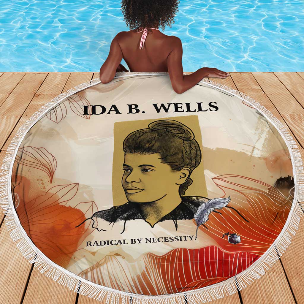 Ida B. Wells Beach Blanket with Floral Pen Design Illustrated Portrait Civil Rights and Journalism Tribute - African Pride